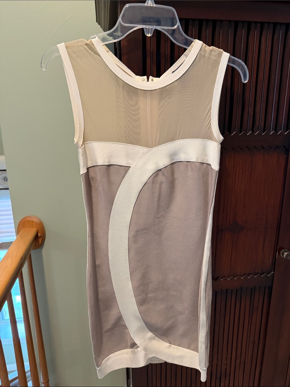 AKIRA Cream and Beige Mesh-Trimmed Dress